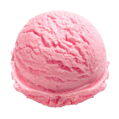Strawberry ice cream scoop on white background